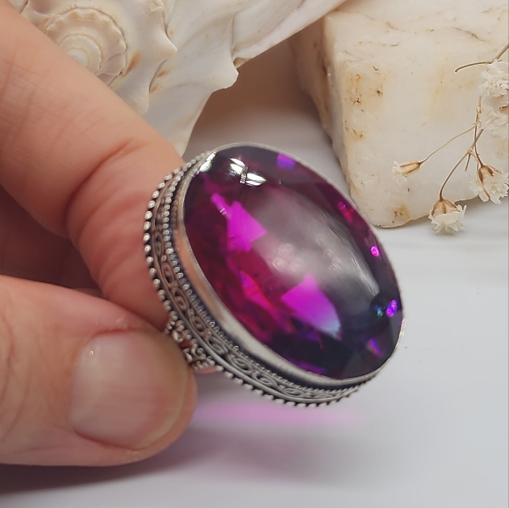 Large Silver Ring Bright Large Pink Spinel Stone